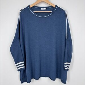 Mersea Catalina Sweater Women OS Blue White Trim Oversized Coastal Nautical